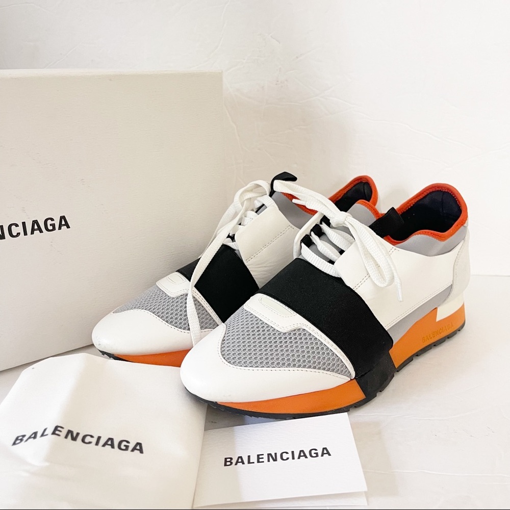 Balenciaga Women's White and Orange Sneakers